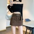 Y2K Women Streetwear Korean Gyaru High Waist Mini Skirt With Belts Short Culotte Big Pocket Grunge A-line Cargo Skirts Clothes. 