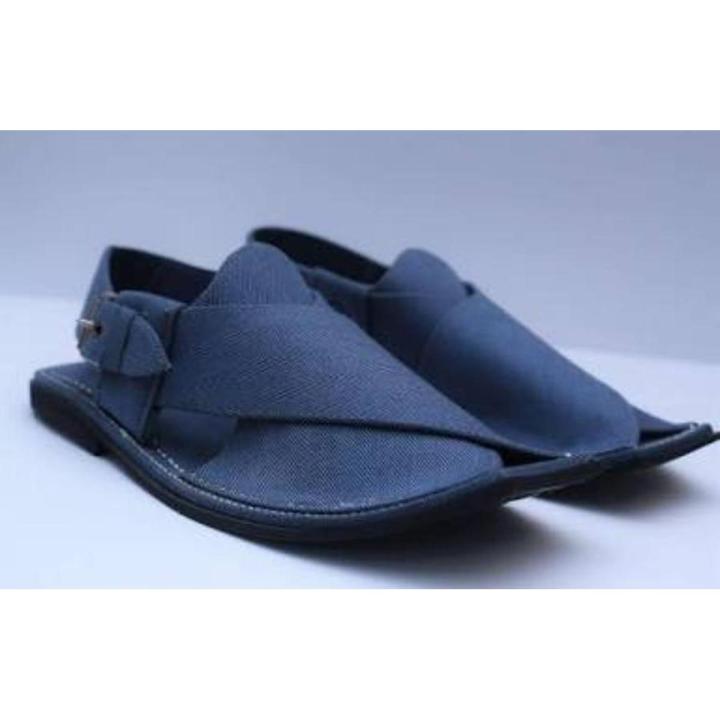 Black Narozi Leather Peshawari Chappal For Men