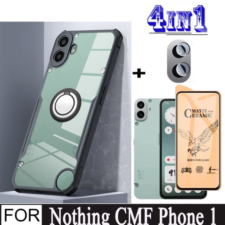 Nothing CMF Phone 1 Shockproof Phone Case for Nothing Phone (2a) Nothing Phone (2) (1) 4 in 1 Camera Lens Ceramic Tempered Glass Screen Protector and Mobile phone holder