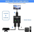 HDMI Bi-Directional Dual Function Switch and HDMI Splitter - A nonpowered HDMI switch or splitter that allows you to either connect two devices to one TV or split 1 device into 2 displays. Plug and play with no power | HDMI  Splitter | HDMI | Switchers |. 