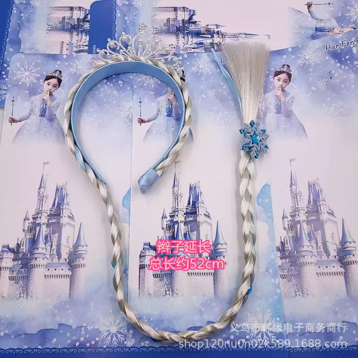 [ New ] Children's Hair Accessories Frozen Alloy Crown Headband Braid Princess Elsa Crown False Braids Little Girl Headband