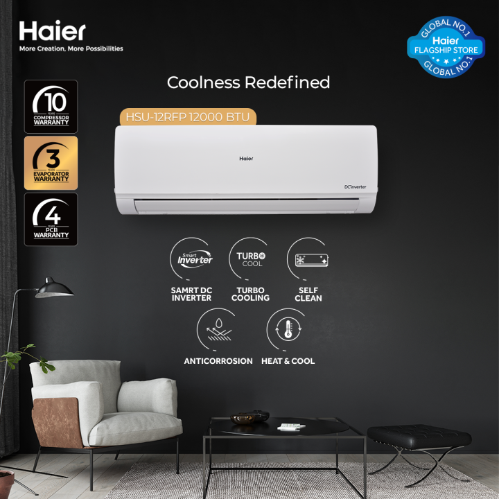 Haier 1.5 Ton / RF Series / 18RFP (Smart DC Inverter+Self Cleaning+UPS+Turbo Heat & Cool) Air Conditioner/AC/ 10 Year Warranty / Haier Free Installation