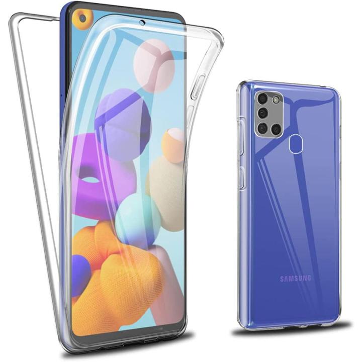 For Samsung Galaxy A21S Cover Shockproof 360 Degree Full Body Protection Phone Case Crystal Clear Hard PC Back Cover & Soft TPU Silicone Front Case
