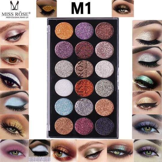 Miss Rose 18 Colors Sequins Glitter Powder High Gloss Pearly Eye shadow Palette