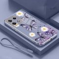 infinix Note 40 Pro note40 Pro+ 5G Pro 5G Little Daisy Luxury Butterfly Flower Casing Square Edges Plating Back TPU Soft Case with Lanyard Cover. 