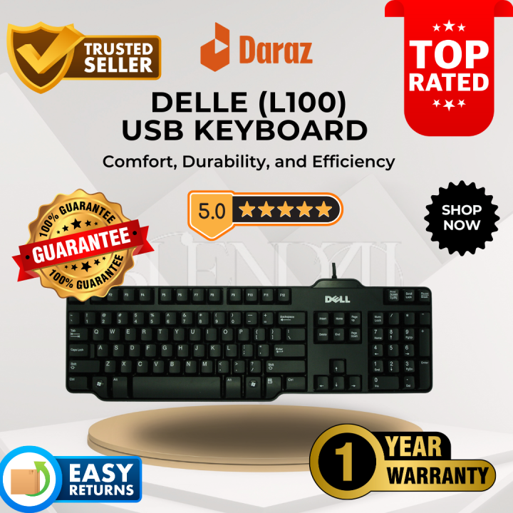 Delle L100 Full-Size USB Keyboard (Wired) - with Premium Box Packing