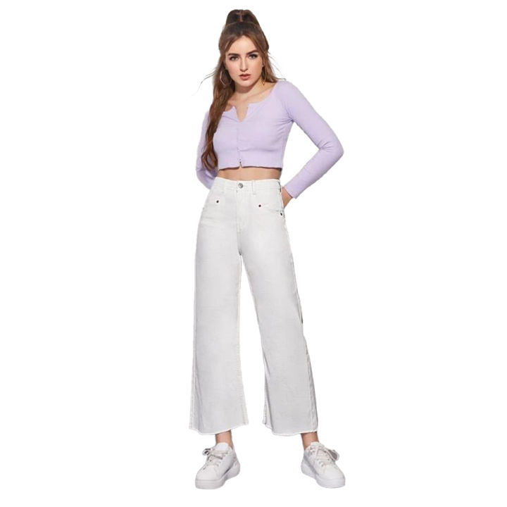 White Wide Jeans for Women | High Waist Loose Fit