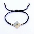 Gold Color Micro CZ Four Leaf Clover Crosses Black Rope Bracelet Men Boys Girls Love Red Thread Couples Bracelet Women Jewelry. 