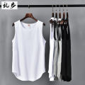 Summer retro street trend pure cotton loose solid color arc hem vest men's inner bottoming shirt couple wear. 