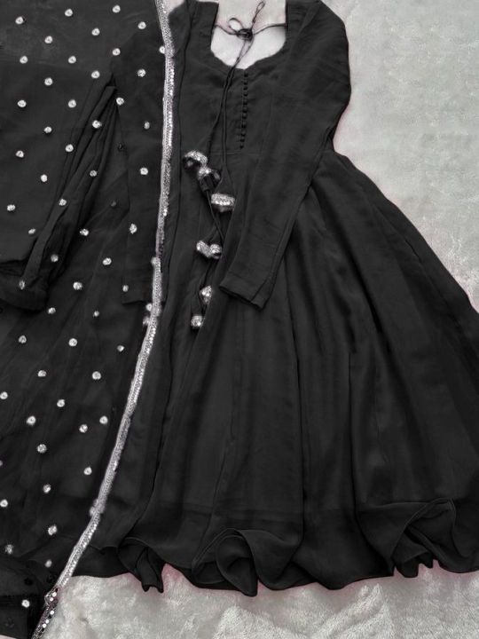 Stylish Long Frock for Women with Fancy Dupatta 3-Piece - Party Wear Frocks for Women