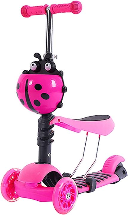 Kick Scooter for Kids with Folding Seat, Mini Kick Scooter Aluminum Folding Scooters with LED Light Up Wheels, Adjustable Height for Kids