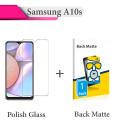Samsung A10s Tempered Glass Screen Protector Polish Glass + Back Matte Protector Soft Film Protection For Samsung A10s. 