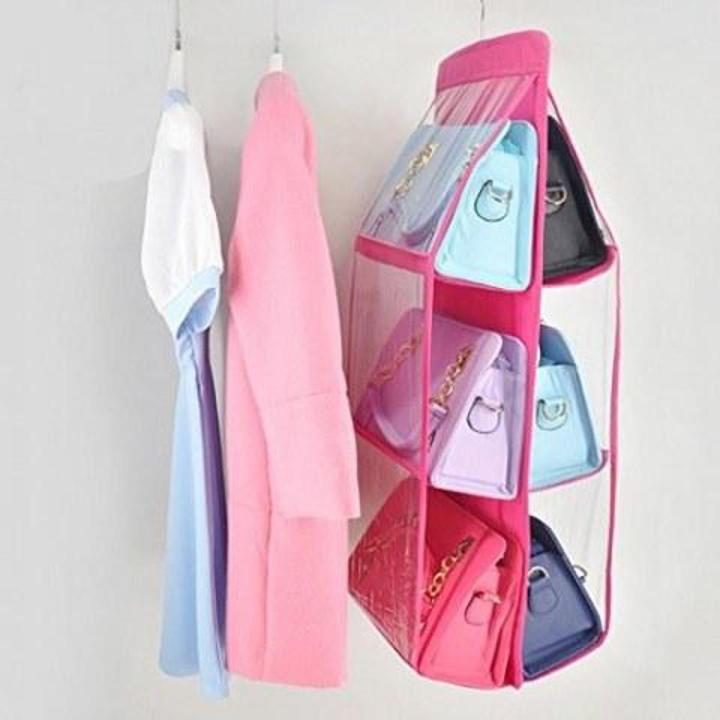 6 Pockets Hanging Handbag Closet Organizer, Purse Storage,Space Saver Bags