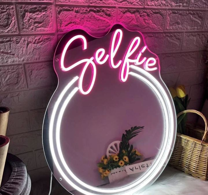 Selfie Mirror with Neon Light