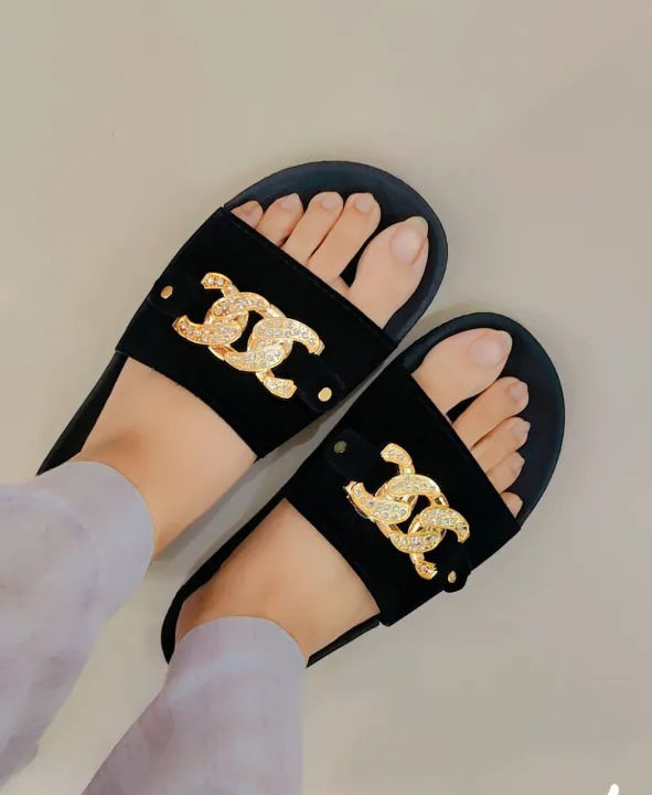 Stylish home slipper for girls , golden chain slides ,summer collection
