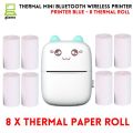 Pocket Inkless Mini Printer - 12 x Sticky Paper Roll & 12 x Thermal Paper Roll - Thermal Portable Bluetooth Wireless Mini Printer For Kids - For Photo, Picture, Office Receipt, Label Note, QR Code - Compatible With IOS & Android - Pink & Blue. 