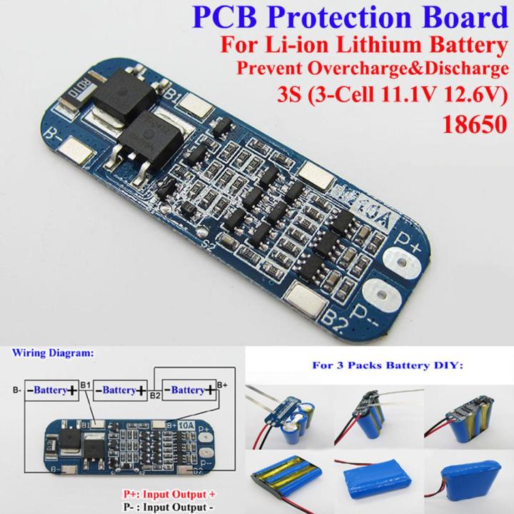 Lithium Battery 3S 12V 10A Charge Protection Board BMS PCM for 18650 Li-ion Cells Charging-3s 10A BMS for Li-ion 18650 cells-3S 10A BMS Module for Li-ion 18650 Battery Charger Protection 11.1V 12.6V Battery Balancer