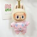 SF 15cm Blind Box Labubu Casual Plaid Backband Pants Set Macaron Labubu Pendant Doll Plaid Suit. 