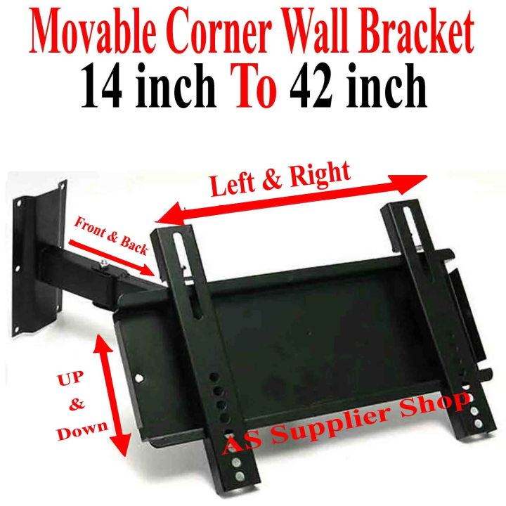 High Quality 14 Inch To 42 Inch Universal LCD LED TV Adjustable Wall Bracket Wall Mount Wall Stand Movable Wall Bracket Wall Mount Wall Stand Corner Wall Bracket Wall Mount Wall Stand Moving Wall Bracket Mount Stand 180 Degree Arm Wall Bracket Mount Stand