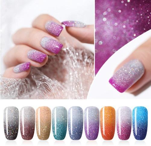 UR SUGAR Rainbow Thermal Color Changing Gel Nail Polish Holographic Glitter Temperature Soak Off UV Gel Varnish 7.5ml Nail Art