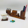 Wooden office Desk Organizer set (6 Tea Coaster/Coasters, Pen Stand and Business Card Holder/mobile stand,) (Brown desk organiser. 