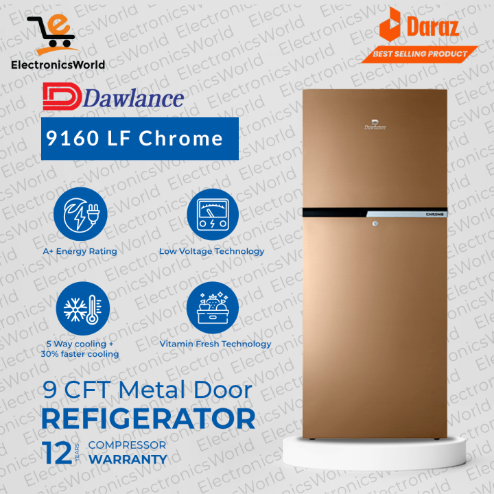 Dawlance Refrigerator 9160 WB Chrome 9 Cubic Feet ( Double Door Refrigerator Low Voltage Operate) 12 Years Compressor Warranty