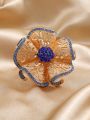 Exaggerated Gold Flower Rings for Women Boho Adjustable Crystal Open Finger Flower Ring Aesthetic Party Jewelry Gift. 