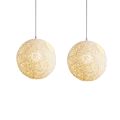 NAMUNY 2X White Bamboo, Rattan and Hemp Ball Chandelier Individual Creativity Spherical Rattan Nest Lampshade. 