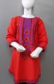 Elegant Front Back Embroidered Jacquard Pure Red Colour Kurti For Young Girls Age Between 6-14 Years. 