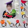 Fun simulation of fruits vegetables rings bread carrots bananas hair buns pepper headbands birthday cosplay Halloween hats. 