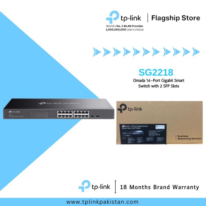 TP-Link Network Gigabit Desktop Switch TL-SG2218 JetStream 16-Port Gigabit Smart Switch with 2 SFP Slots - 18 Months Brand Warranty