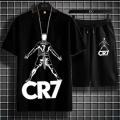 Black Cr7 Cristiano Ronaldo Printed Cotton Half Sleeves O Neck Short & Tshirt For Men & Boys. 