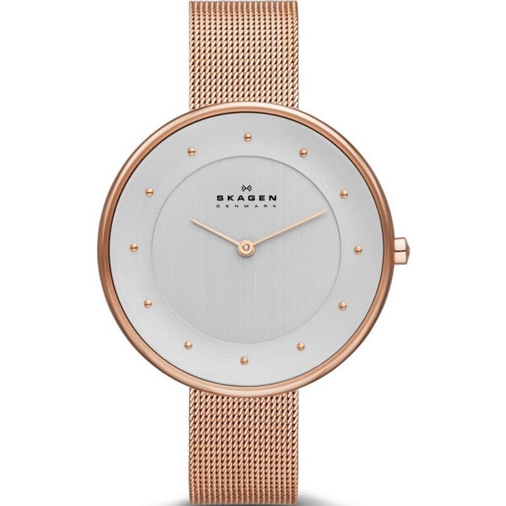 Skagen Gitte Silver Dial Rose Gold Mesh Bracelet Watch For Women SKW2142
