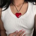 Y2K Red Heart Pendant Necklaces Chunky Glass Puffy Heart Choker Necklace for Women Jewelry Gifts for Teen Girls. 