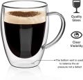 Set of 2 Double Wall Glass Coffee Mugs with Handle,Insulated Coffee Glass,Clear Espresso Cups,Heat-resistant Double-layer Milk Mugs,Egg-shaped Cup,Tea Cups,Set of 2,Dishwasher Microwave Safe (350ml). 