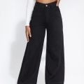 Women Black Wide Leg High Waist Denim Jeans | High Waisted Pants For Ladies | Factory Outlet. 