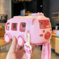 Cute Bus Shaped Water Bottle With Straw 500ml Toy Car Bottle. 