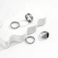 4Pcs Retro Simple Stainless Steel Opening Adjustable Wide Ring Men's Gothic Pattern Metal Ring Casual Jewelry. 