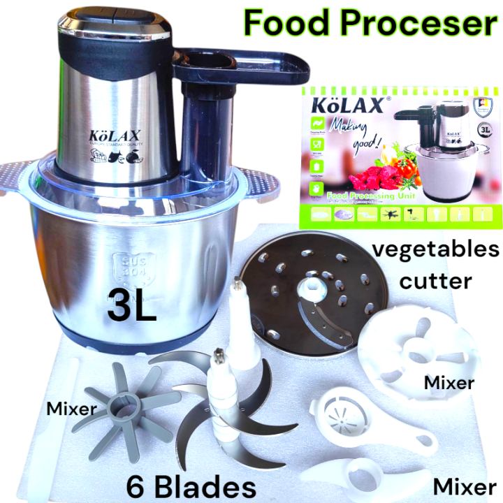Portable 3 Litre 6 Titanium Blades Stainless Steel Electric Meat Grinder / Chopper / Mincer 4  / 6 Blades Silver Crest 2 in 1 1000 watts with Mixer Kolax / Silver Crest/ GSNational