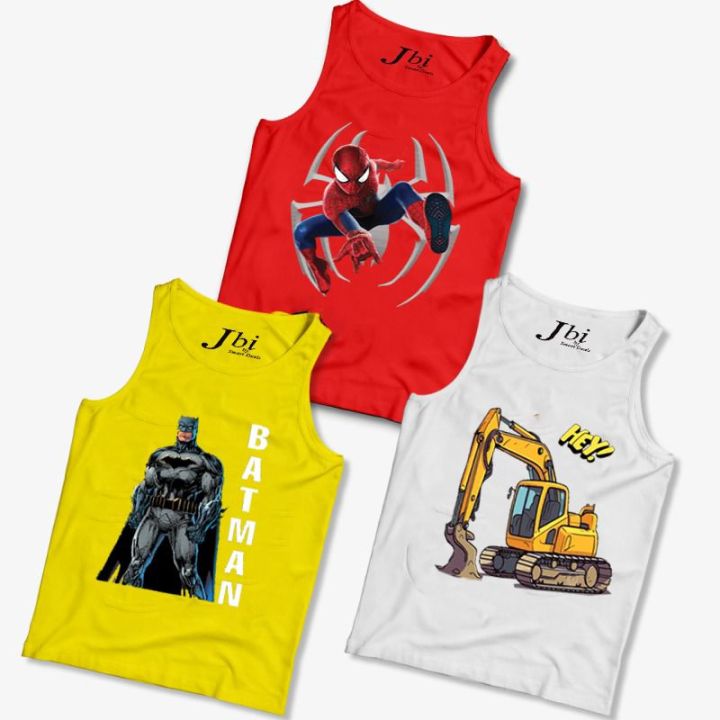 Pack Of 3 All Cartoons Sando Suits Summer Collection Breathable For Boys-Multicolor