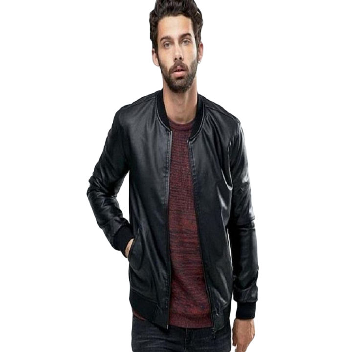 Men's Slim Fit Pu Leather Jacket M 1