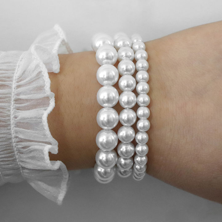 White Pearl Bracelet Simple Women Simulated Pearl Bangles Temperament Ladies Plastic Pearl Bracelet Jewelry Party Girl Gift