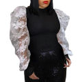 Women Bodycon Blouse, Fashion Lace Mesh Puff Sleeve Stretchy Tops Party Clubwear. 