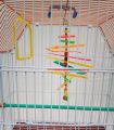 cage for birds single portion 15"x12"x16" with hanging toy. 
