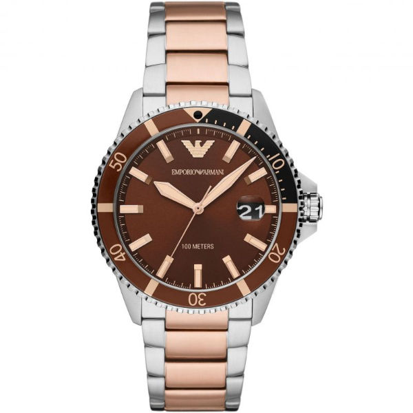 Emporio Armani Diver Two-tone Stainless Steel Brown Dial Quartz Watch for Gents - AR11340