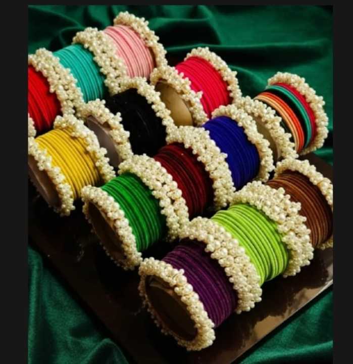 Eid Special Velvet Bangles Set with Pearl Kara – 1 Dozen Fancy Chooriyan for Women & Girls – Traditional Bridal & Party Wear Bangles