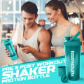 Shaker Bottle - 24 Ounce Protein Shaker Plastic Bottle for Pre & Post workout with Twist and Lock Protein Box Storage. 