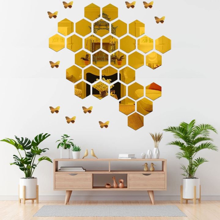 Pack%20of%206.%20Hexagon%20Mirror%20Wall%20Sticker%20Sets,%20DIY%20Geometric%20Removable%20Wall%20Decal,%203D%20Wall%20Stickers,%20Personalized%20Art%20Hexagonal%20Mirror%20for%20Home%20Living%20Room%20Bedroom%20-%20Image%204