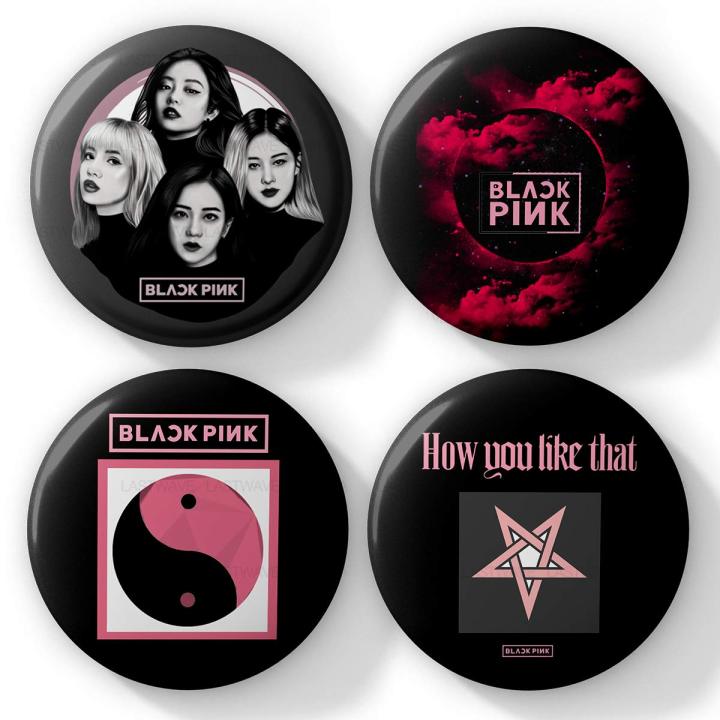 Black Pink Badges Bts Army Kpop (Pack of 4)