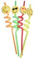 Set of 4 ,Funny Stylish Funky Spiral Straw For Kids Fruit Shape Emoji Shape Straws Silly Crazy Loop Straws Multicolor Reusable Spiral Straw for Kids & Party, 4 Pcs Packet, For Event and Party Supplies. 